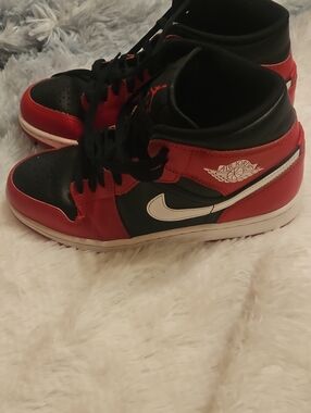 Jordan Mens Red, Black & White Mid-Top Sneakers